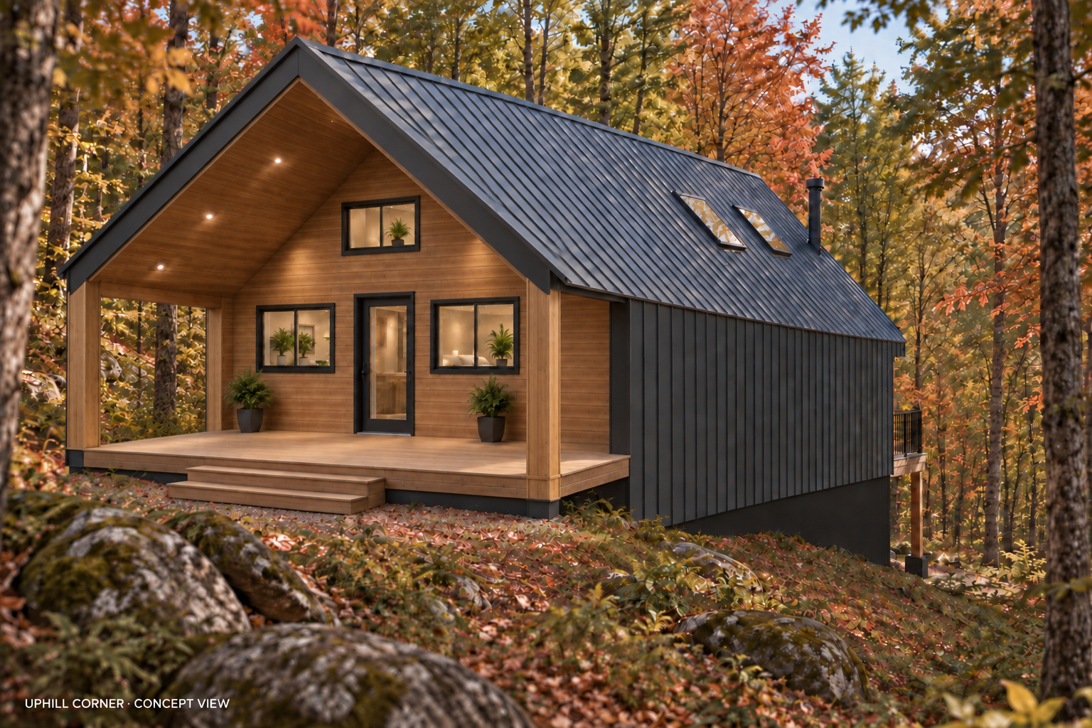 Nordic uphill exterior with covered porch