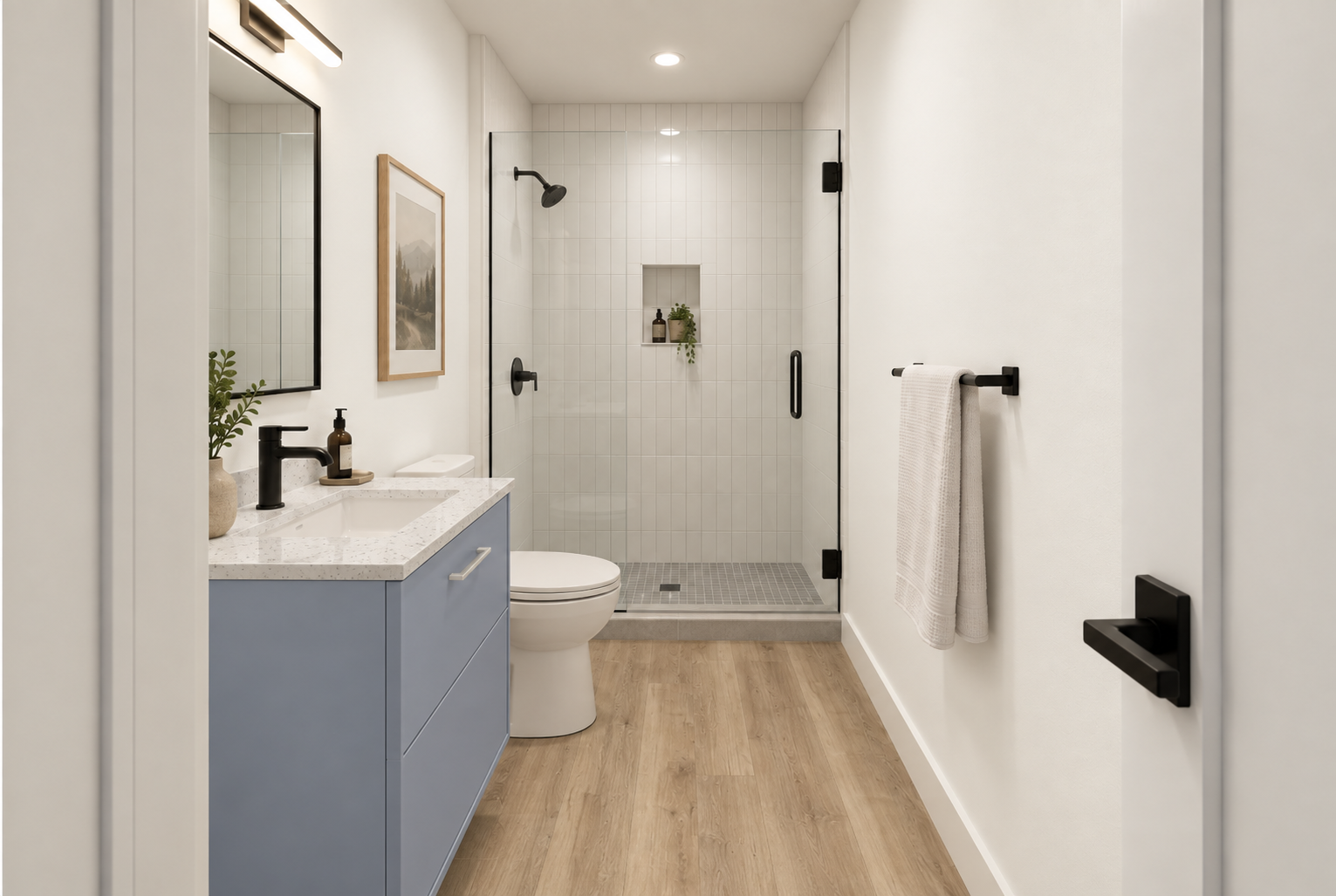 Nordic bathroom with walk-in shower