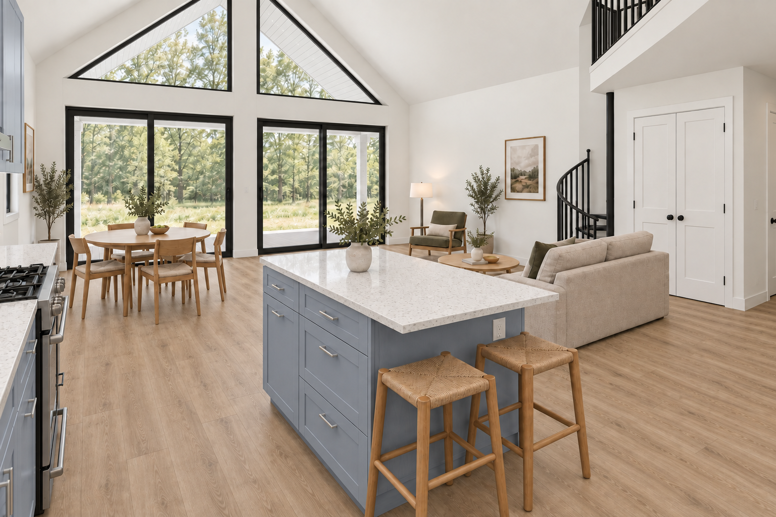 Nordic kitchen island and window wall